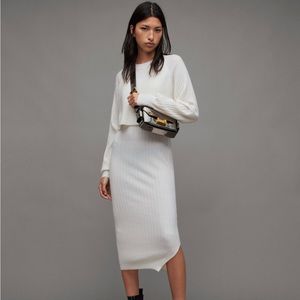 NWT All Saints Margot 2 in 1 Ivory Alpaca Wool Blend Midi Dress Medium MSRP $329